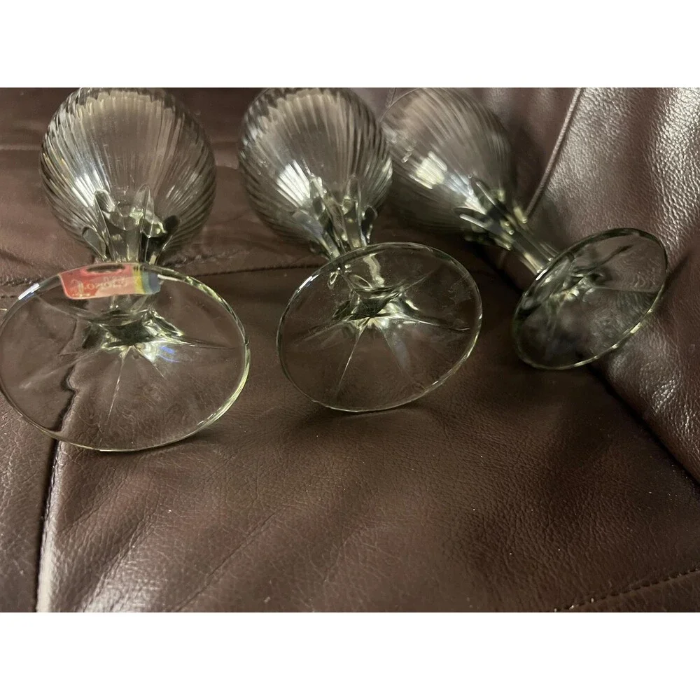 Fostotia MONET GRAY Wine Goblets or Cocktail 3 Ribbed Heavy VTG glasses